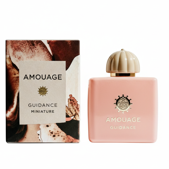 Amouage Guidance miniature perfume bottle and packaging on a white background