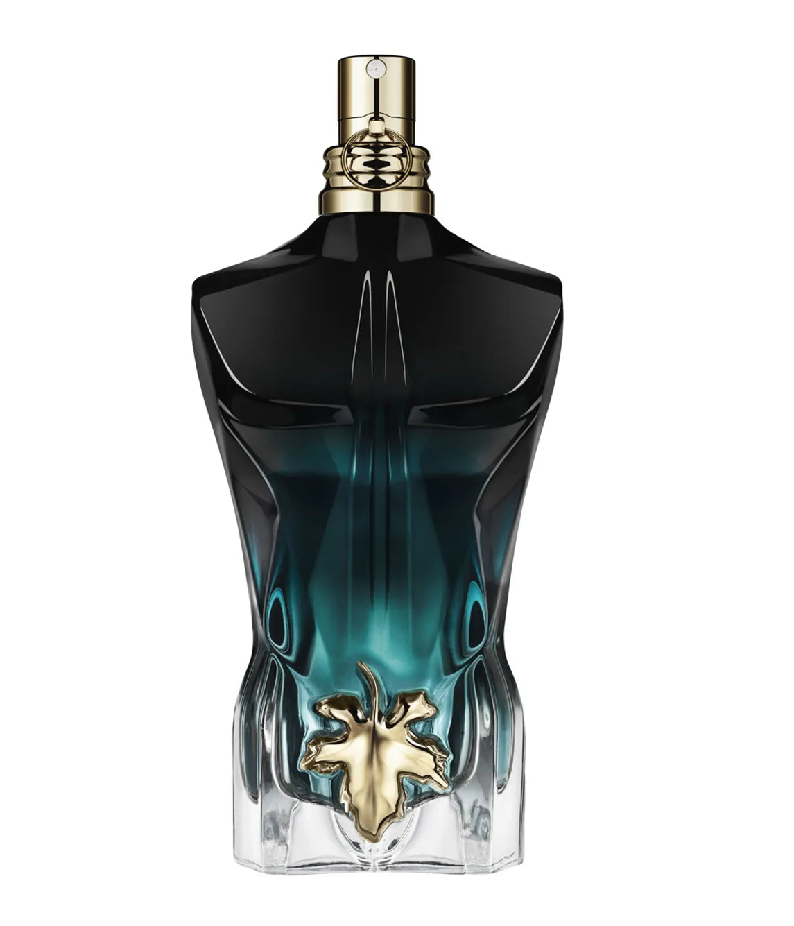 Le Beau Le Parfum perfume bottle with gold accents on a white background
