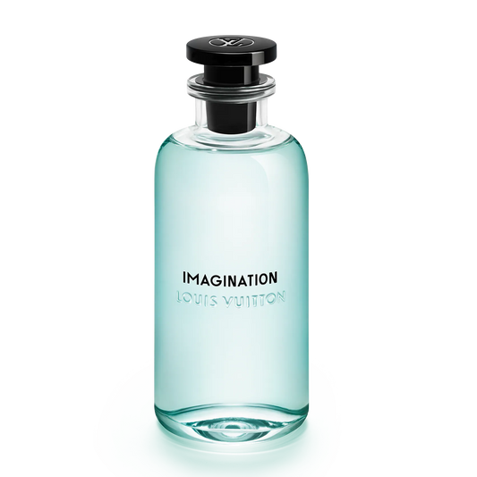 Louis Vuitton Imagination perfume bottle on a white background