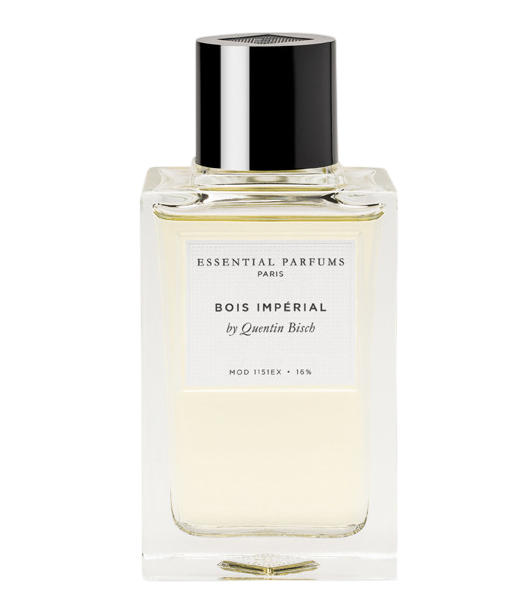 Perfume bottle labeled 'Bois Imperial' by Essential Parfums on a white background