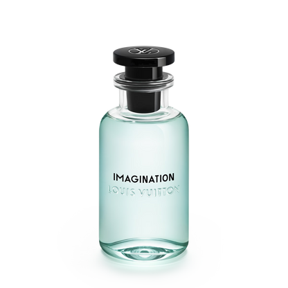 Louis Vuitton 'Imagination' perfume bottle on a white background