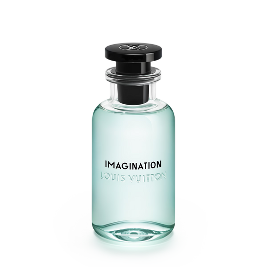 Louis Vuitton 'Imagination' perfume bottle on a white background