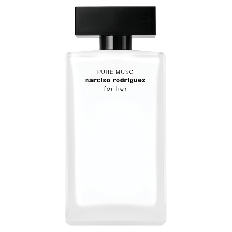 Perfume bottle of Pure Musc by Narciso Rodriguez on a white background